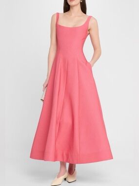 Textured Satin Seam Detail Scoop Neck Midi Dress Sz 4